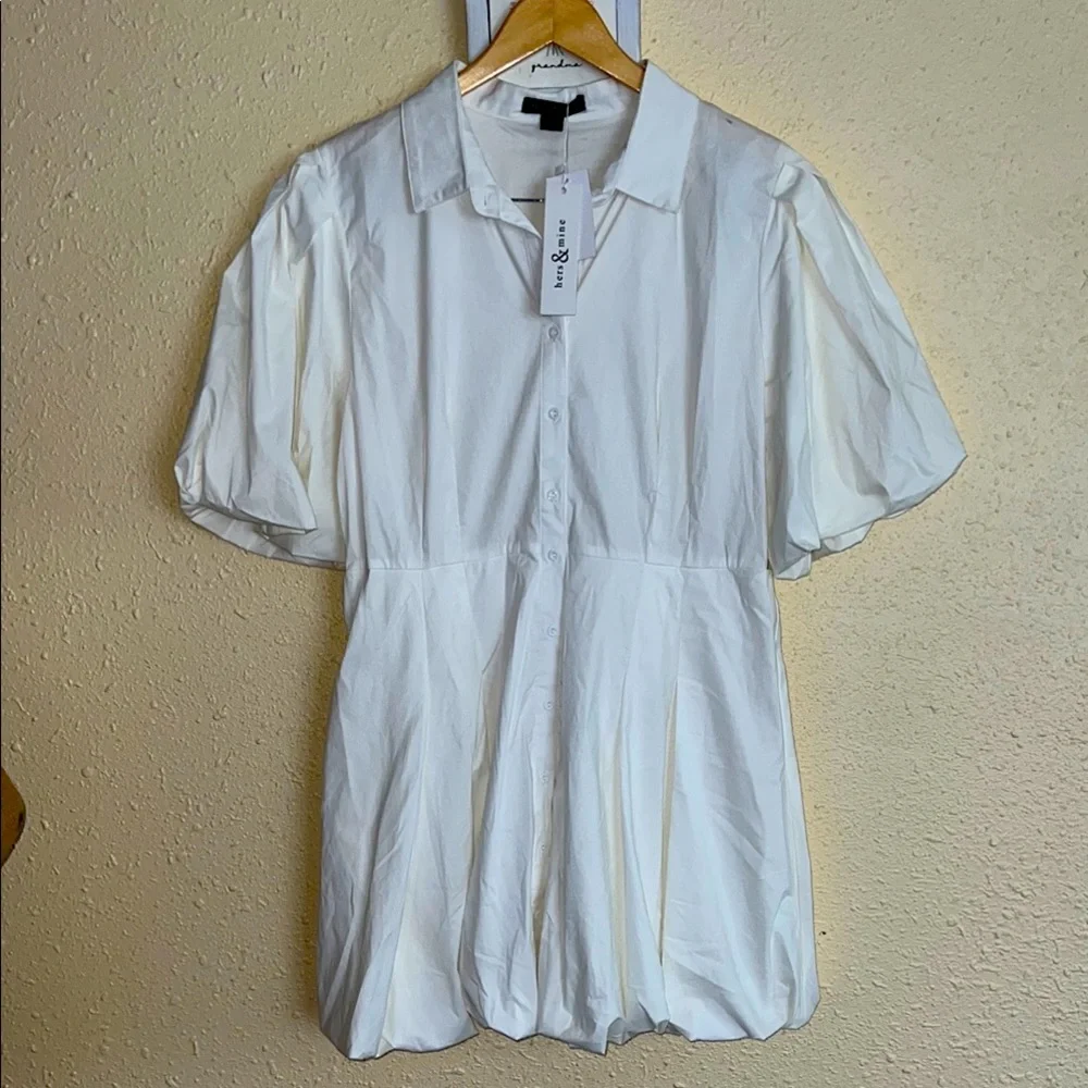 Mine White Casual Button Down Shirt dress 1XL - Picture 2 of 8